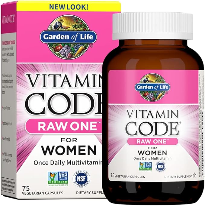 Garden of Life Vitamin Code Raw One for Women, Once Daily Women's Multivitamin - 75 Capsules, One a Day Vitamins Whole Food Iron, Probiotics for Digestive Health, Gluten Free Vegetarian