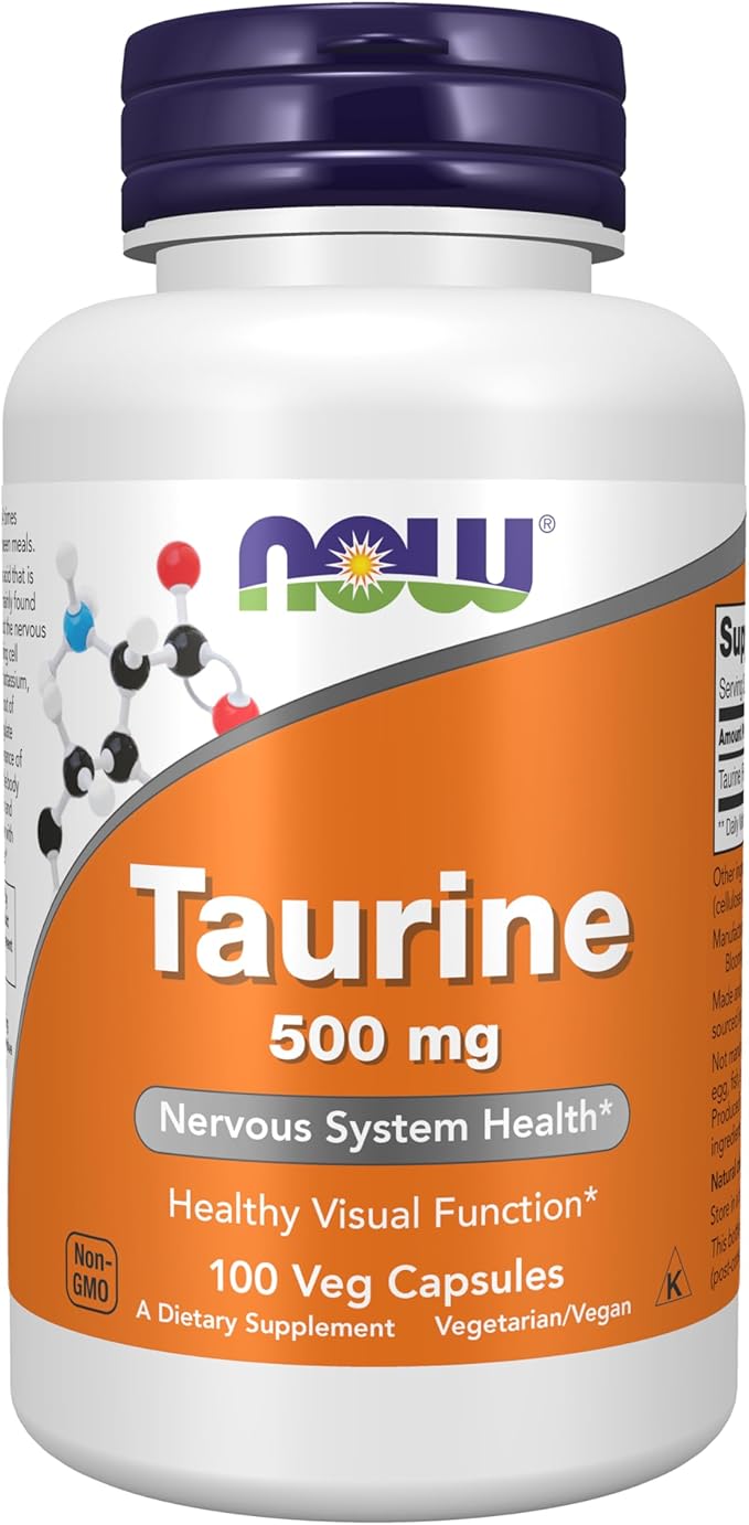 NOW Supplements, Taurine 500 mg, Nervous System Health*, Amino Acid, 100 veg Capsules